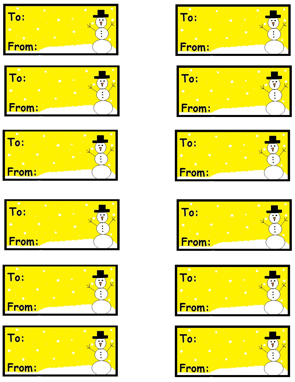 Free Christmas Snowman Gift Tags For Christmas Presents by Church House Collection. Free Printable Snowman Gift Tag Template to cutout.